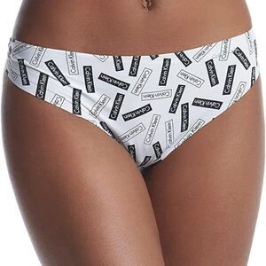 New Calvin Klein black white panty Logo Thong women Large Invisibles